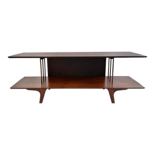 Vintage MCM 2-Tier Media Console Display Bookcase For Sale