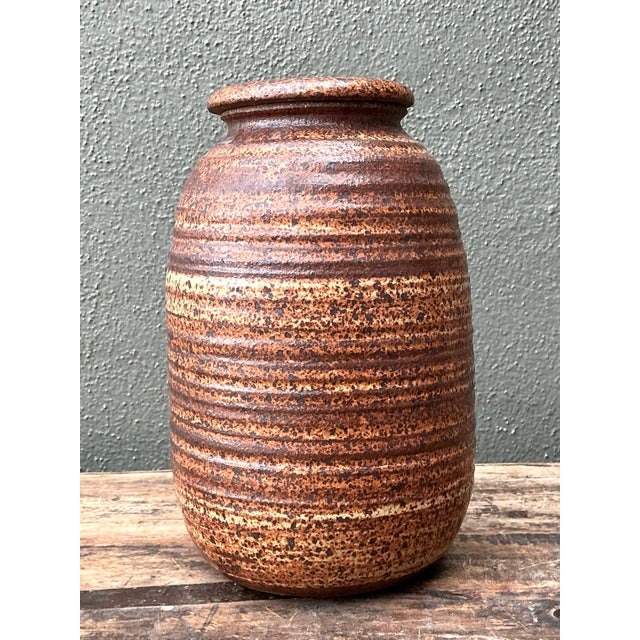 Vintage Original Studio Pottery Striped Lidded Vase For Sale - Image 11 of 12