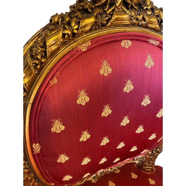 Wood Late 20th Century Pair of French Gilt Louis the XVI Bee Chairs For Sale - Image 7 of 12