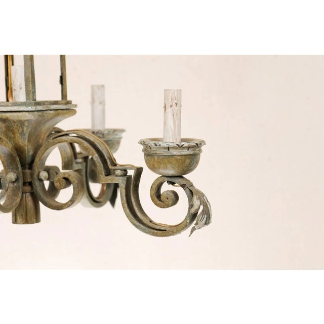 Wood Mid 20th Century Italian Hand-Forged Iron & Painted Wood Chandelier with Regal Crown at the Top For Sale - Image 7 of 9
