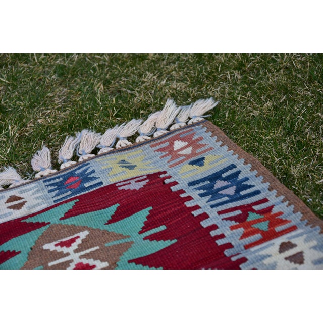Burgundy 1950s Turkish Traditional Style Handwoven Oushak Kilim Rug For Sale - Image 8 of 13