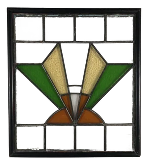 1920s Geometric Art Deco Stained Glass Wall Art With Wood Frame