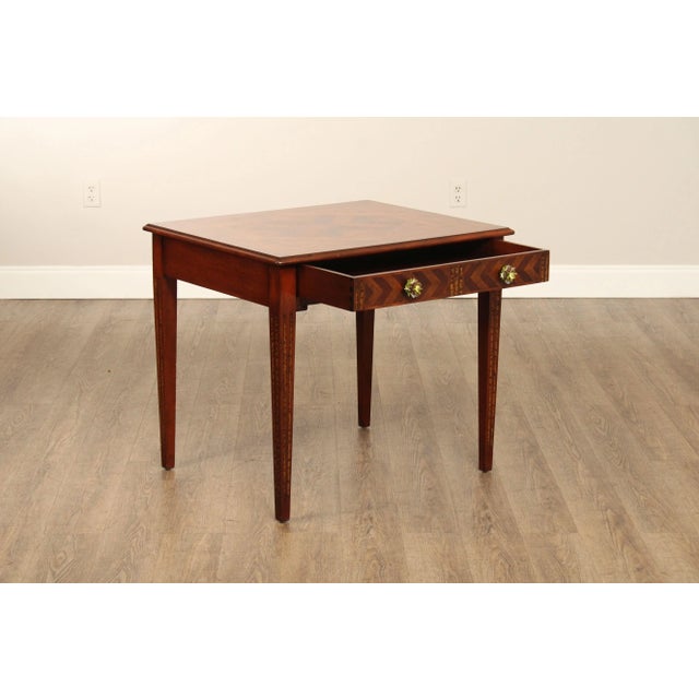 Traditional Drexel Heritage 'Celtic' Parquetry Top One Drawer Lamp Table For Sale - Image 3 of 12