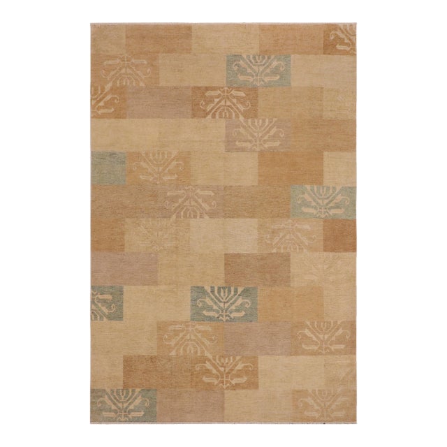Modern Gabbeh Tan/Blue Wool Rug - 9'11'' X 13'7'' For Sale