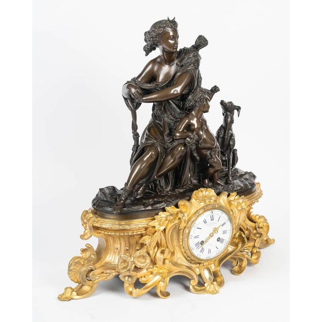 Black Large Clock with Diana the Huntress and Putto, 19th Century For Sale - Image 8 of 12