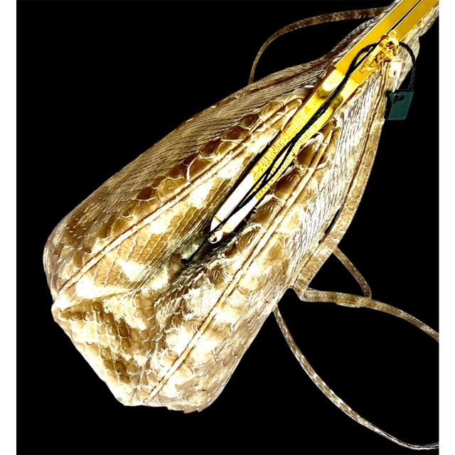 90s Judith Leiber Pouch Snakeskin Tan Beige Clutch Shoulder Bag Tiger Eye Gemstone Vintage For Sale - Image 15 of 16