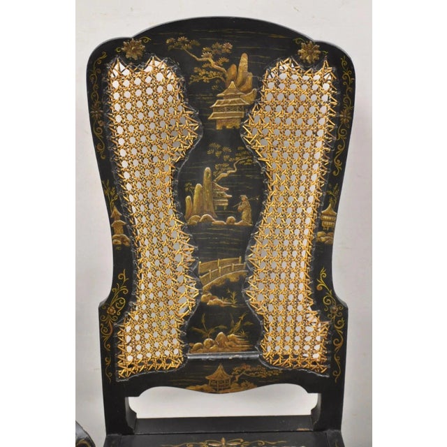 Antique Chinoiserie Queen Anne Hand Painted Floral Cane Dining Chairs - Set of 4 For Sale - Image 4 of 12