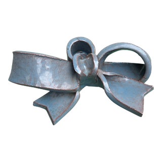 1970s Ceramic Blue Bow Candlestick Holder For Sale