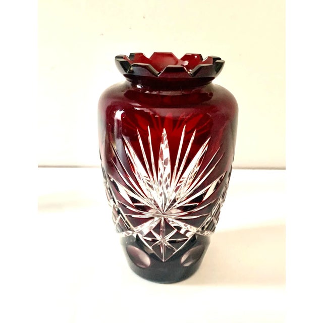 Late 20th Century Vintage Hand Cut Red Crystal Vase From Europe For Sale - Image 5 of 5