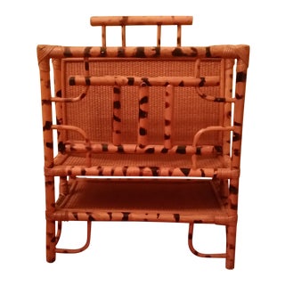 Tortoise Shell Finish Rattan Magazine Stand For Sale