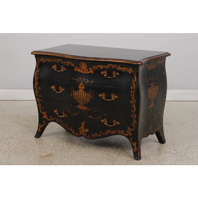 French Maitland Smith Louis XV Style Black & Gold Commode Chest For Sale - Image 3 of 16