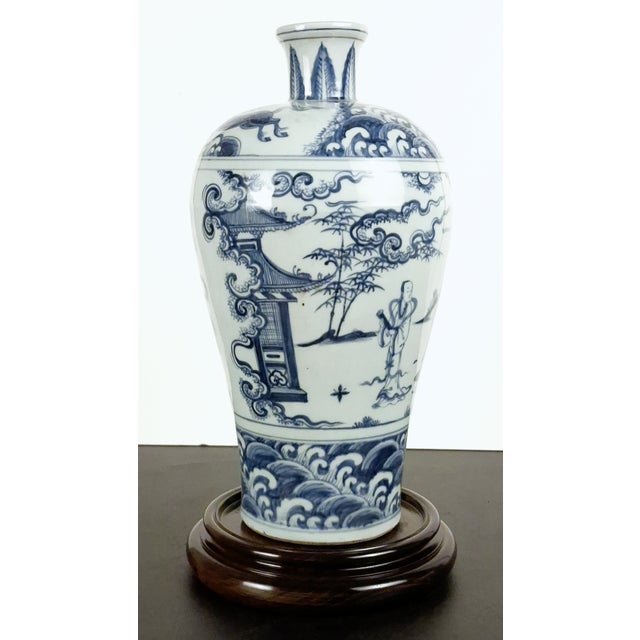 Ceramic Chinese Porcelain Blue and White Garden Story Meiping For Sale - Image 7 of 13