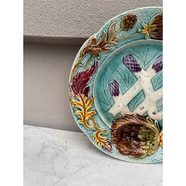 French Country French Majolica Asparagus Plate Orchies, Circa 1890 For Sale - Image 3 of 7