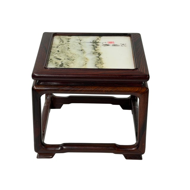 Wood Rectangular Dream Stone Inlaid Rosewood Slender Legs Display Stand For Sale - Image 7 of 8