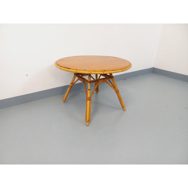 Vintage Round Coffee Table in Rattan and Wood, 1960s For Sale - Image 14 of 14