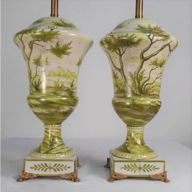 The Marbro Lamp Company Early Marbro Urn Lamps With Green Painted Roman Ruins - a Pair For Sale - Image 4 of 13