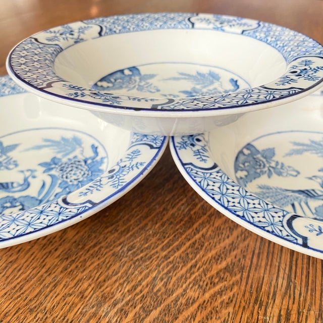 White Antique Blue and White Wood and Sons Made in England 6 1/2" Bowls "Yuan" Pattern Set of 3 For Sale - Image 8 of 10