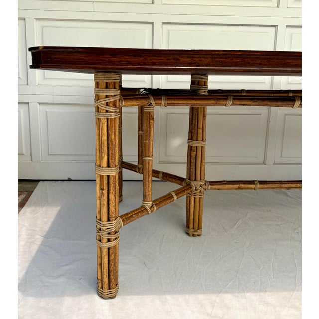 Contemporary Vintage Bundled Bamboo and Lacquered Parquetry Dining Table Atrributed to McGuire For Sale - Image 3 of 12