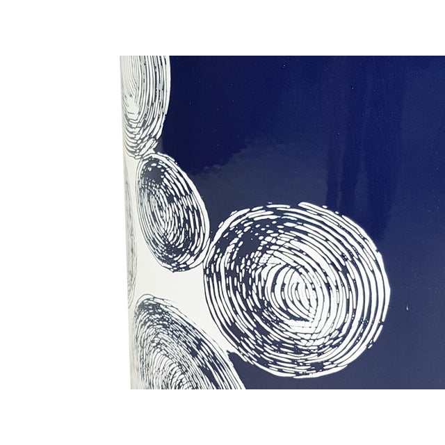 Mid-Century Modern Italian Blue, White & Black Enameled Metal Umbrella Stand, 1960s For Sale - Image 3 of 14