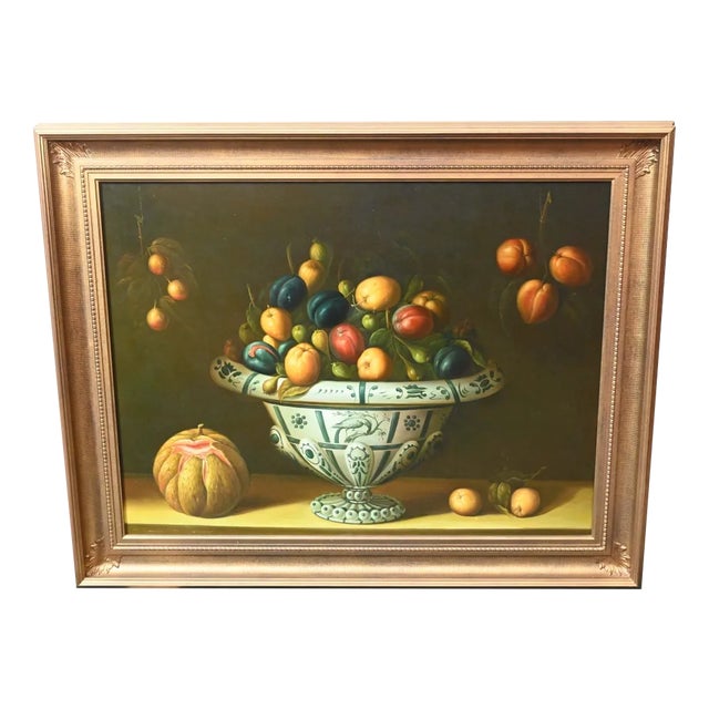 Still Life with Fruit Bowl, 1980s, Oil, Framed For Sale