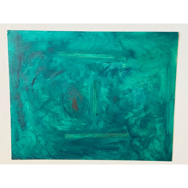 Abstract painting on cardboard - Abstract Facevin Phtalo Green.Signed Mariana Shulga.