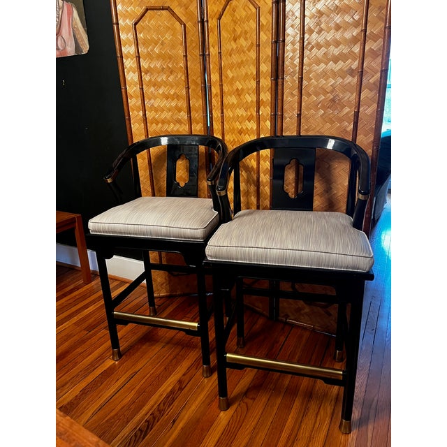 James Mont Century Black Lacquer 'Ming' Bar Stools - A Pair For Sale In Saint Louis - Image 6 of 12