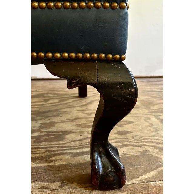 Blue 19th Century English Leather Wingback Chair For Sale - Image 8 of 11