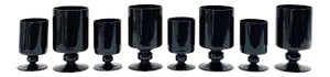 Set of Eight Hollywood Regency Black Opaque Crystal Stemware Glasses, C. 1980's