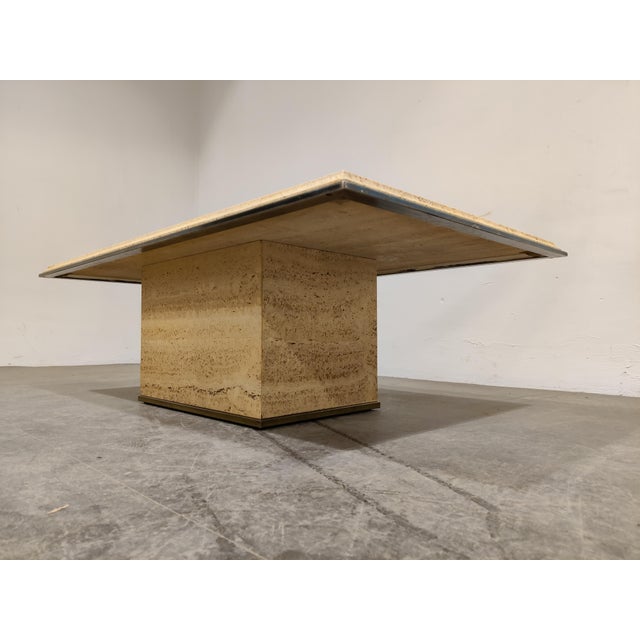 1970s Vintage Travertine and Brass Coffee Table from Fedam, 1970s For Sale - Image 5 of 12