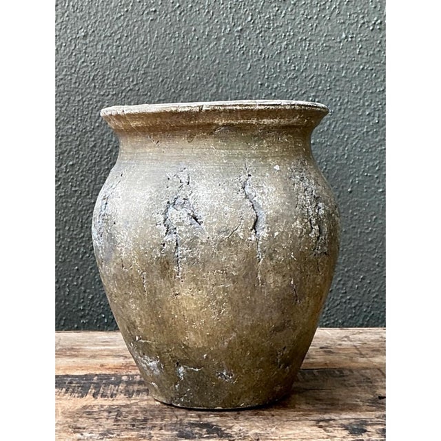 Gray Vintage Textured Ceramic Pottery Vase For Sale - Image 8 of 14