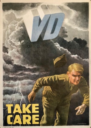 Franz Oswald Schiffers, Original Vintage Color World War 2 Propaganda Poster TAKE CARE Offset Lithograph, 1946