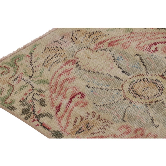 Vintage Distressed Runner Rug, Beige and Pink Medallion Pattern - Rug & Kilim For Sale In New York - Image 6 of 8