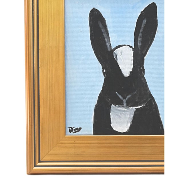 Charming folk-art bunny rabbit hare portrait study, oil on artist canvas panel. Signed by the artist "Diaz" in the lower...