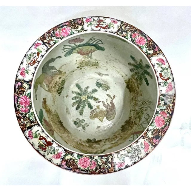 Vintage Chinese Floral & Scenic Fishbowl W/Stand For Sale - Image 4 of 12