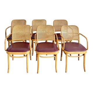 Mid Century Thonet Style Bentwood Chairs Chairs With Upholstered Seats - Set of 6 For Sale