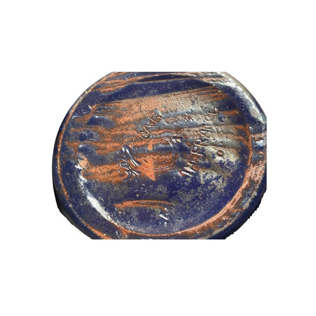 CAB glazed ceramic vase, made in France. Artistic design in shades of blue and green with a glossy finish. This piece has...