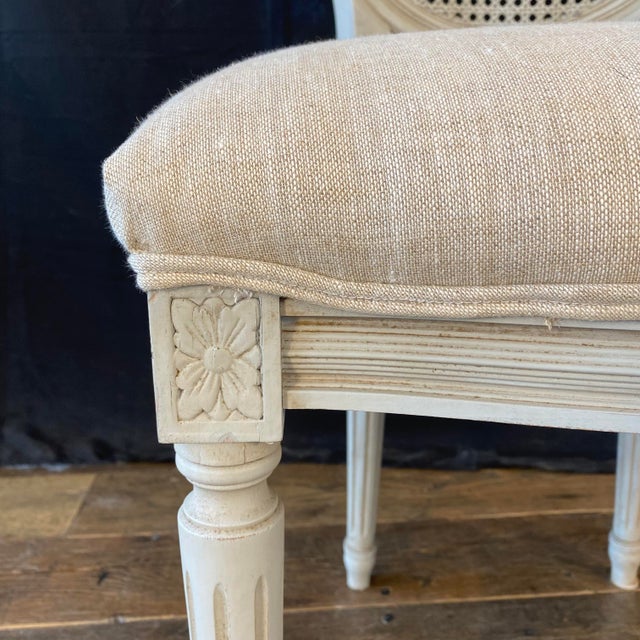 Mid 20th Century French Louis XVI Style Set of 4 Dining Chairs or Side Chairs With Caned Backs and New Upholstery For Sale - Image 10 of 12