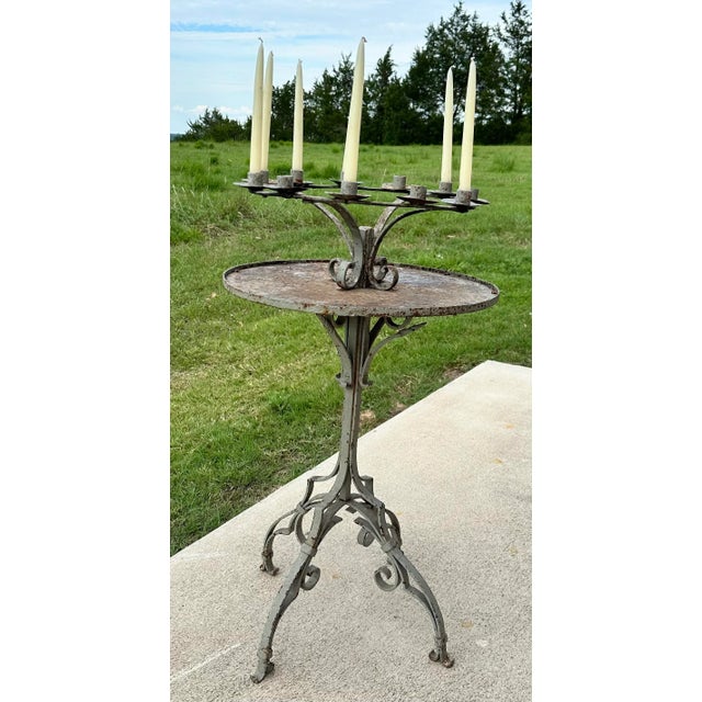 Candelabra with tray from private chapel of estate in the Loire Valley. Notice delicate iron work. Some rust but very...