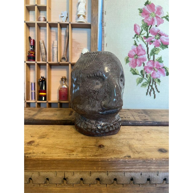 Mid-Century Modern 1970s Signed Vintage Primitive Bust For Sale - Image 3 of 8