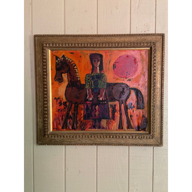 Thomas Knitch (1925-2002) Modernist Figure With Horse Vintage Painting Framed For Sale - Image 9 of 10