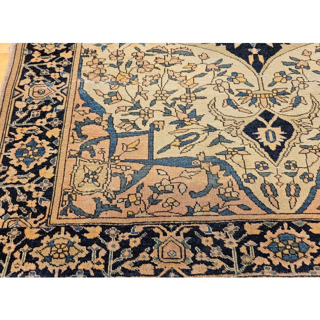 19th Century Farahan Sarouk Rug, Hand-Knotted Wool, Floral Medallion Pattern, Ivory & Navy, 4x5 For Sale - Image 13 of 16