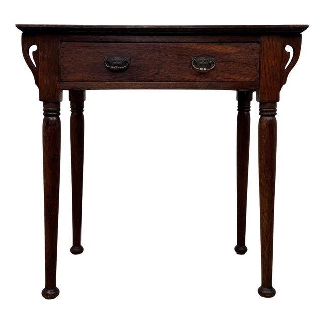 Antique English Art Nouveau Oak Side Table For Sale