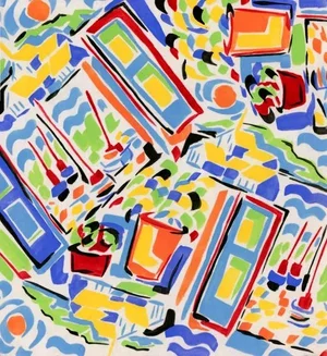 "Matisse Window" Contemporary Original Fauvist Scene Gouache Painting by Kathleen Ney