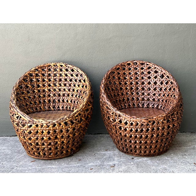 Vintage Woven Rattan Lounge Chairs - Pair For Sale - Image 11 of 12