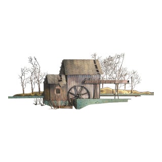 Curtis Jere 1970s Brutalist Metal Mill Farmhouse Water Wheel Wall Art Sculpture For Sale