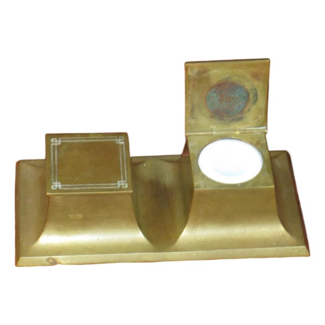Inkwell Arts & Crafts Brass Antique Bradley & Hubbard B&h Mission Style For Sale