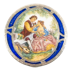 Early 20th Century Italian 800 Silver and Enamel Makeup Compact