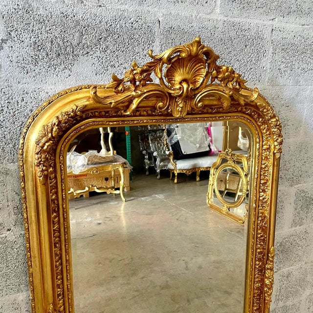 French Style Gold Floral Floor Mirror – 5 Ft Tall Statement Mirror For Sale - Image 4 of 7