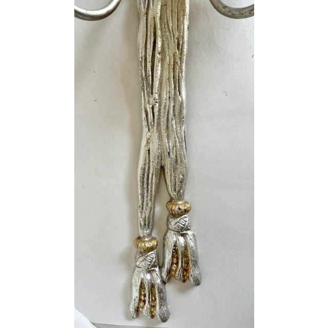 1980s Vintage Originals 22 Silver and Gold Tassel Double Wall Sconce For Sale - Image 5 of 13
