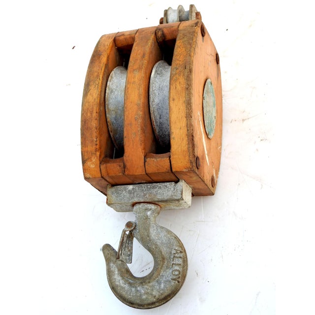1980s 1980s Wood Double Block Pulley For Sale - Image 5 of 7